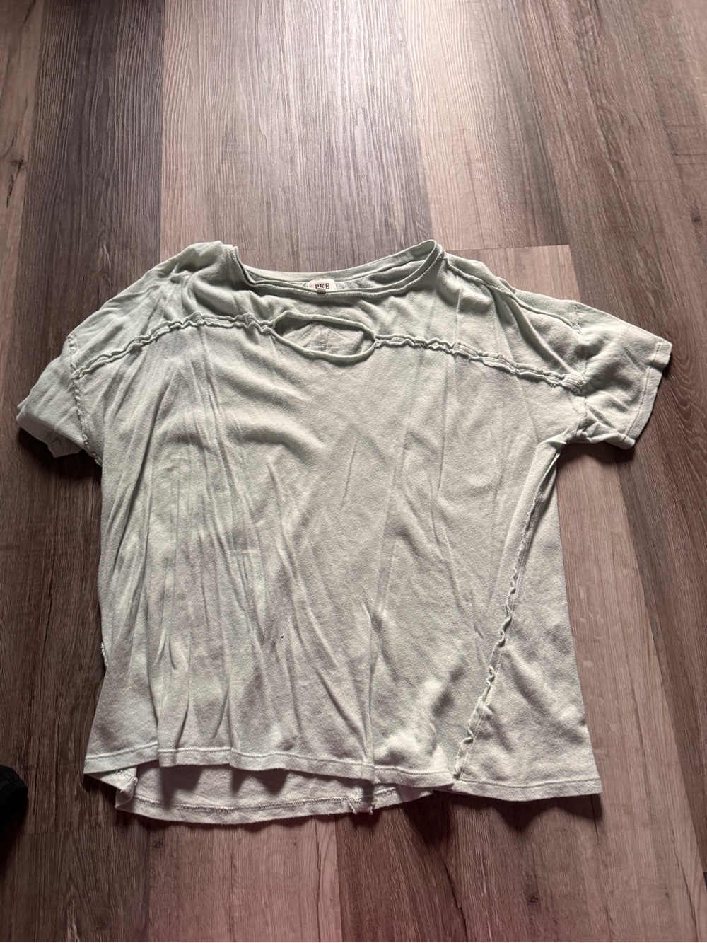 BKE Light Sage Short Sleeve Raw-Edge Tee